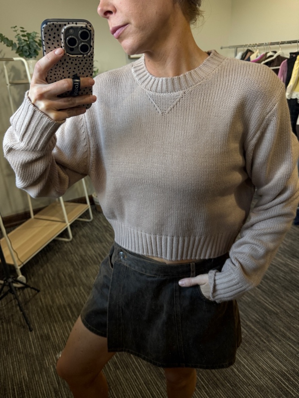 Cropped Crewneck Sweater - Taupe